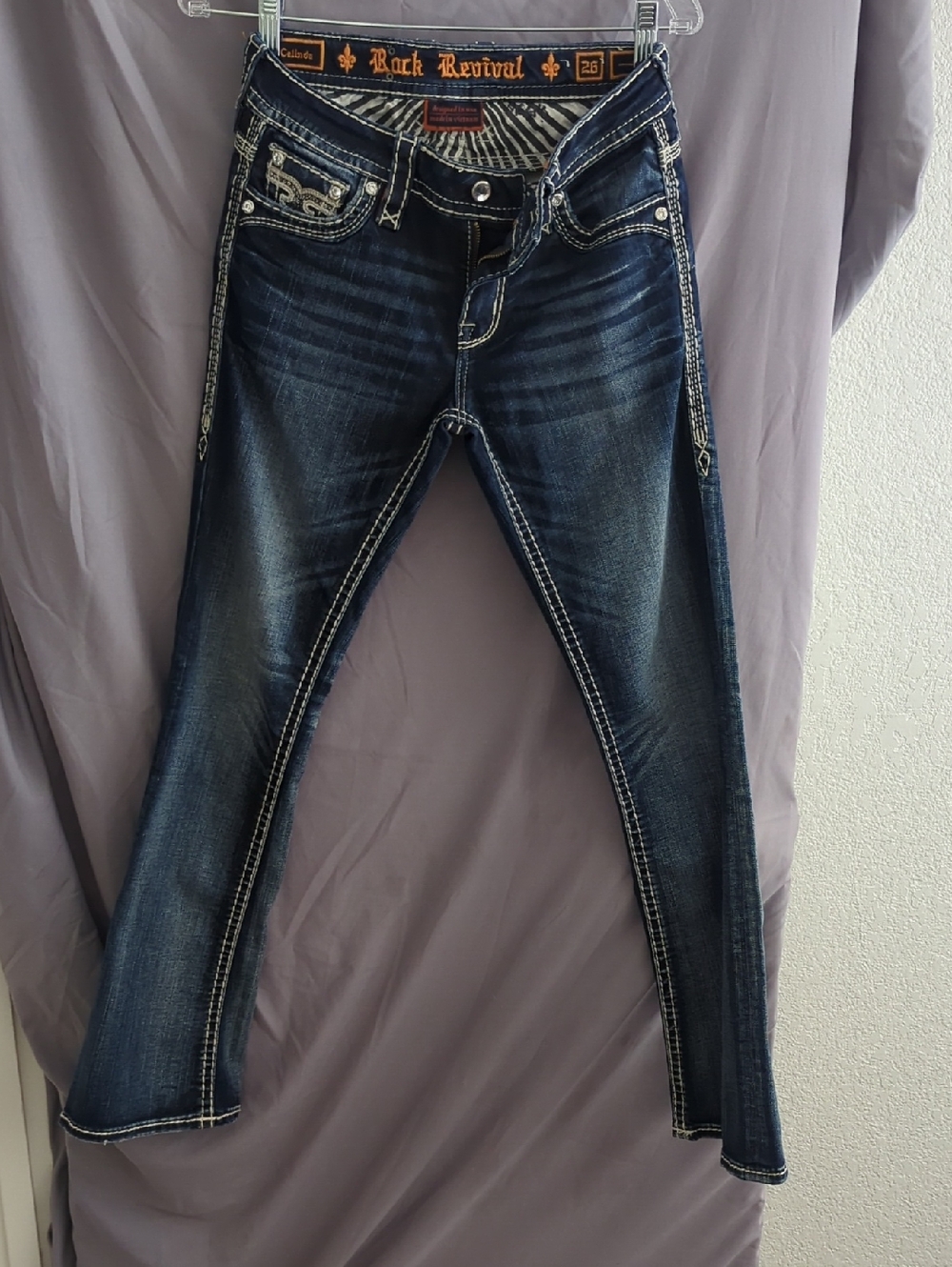 Rock Revival Navy Blue Embellished Skinny Jeans